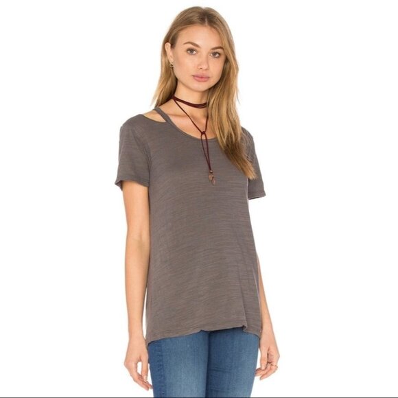 Revolve LNA Bolero Tee T-shirt Top Cut out Short Sleeve Cotton blend Carbon XS - Picture 7 of 13